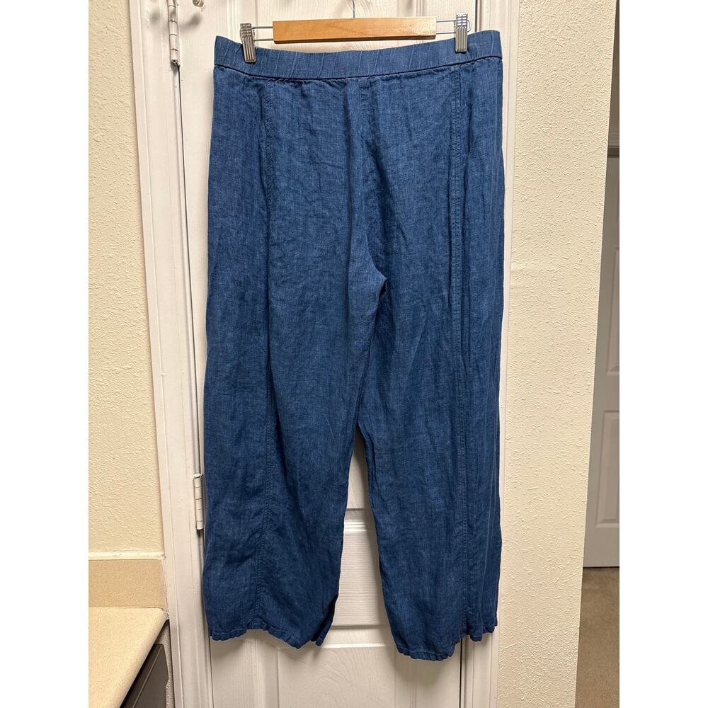 Eileen Fisher Organic Linen Straight Leg Blue Pants Size Large Petite Lagenlook - Picture 3 of 6